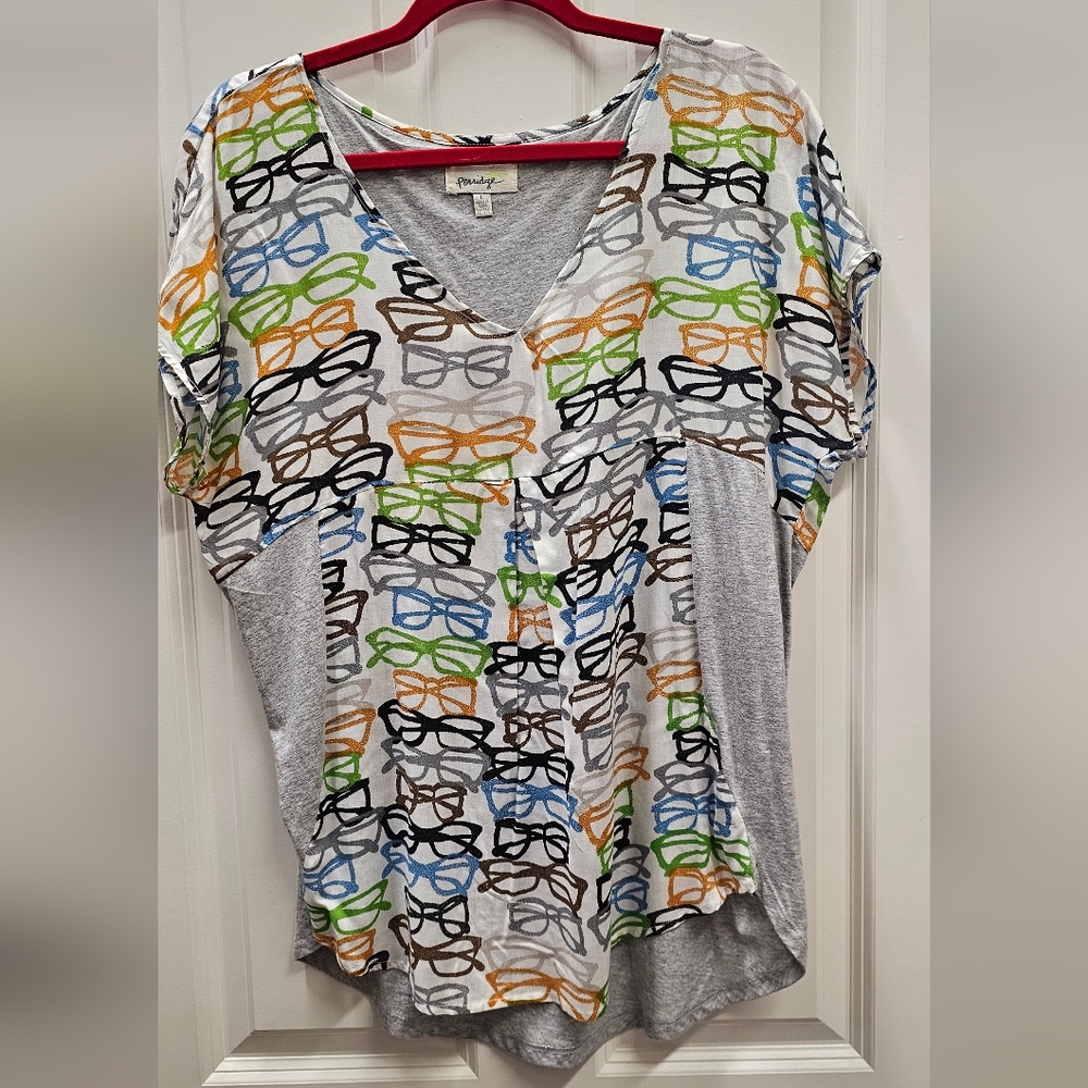 Gray and Multicolor Graphic Women's Top
